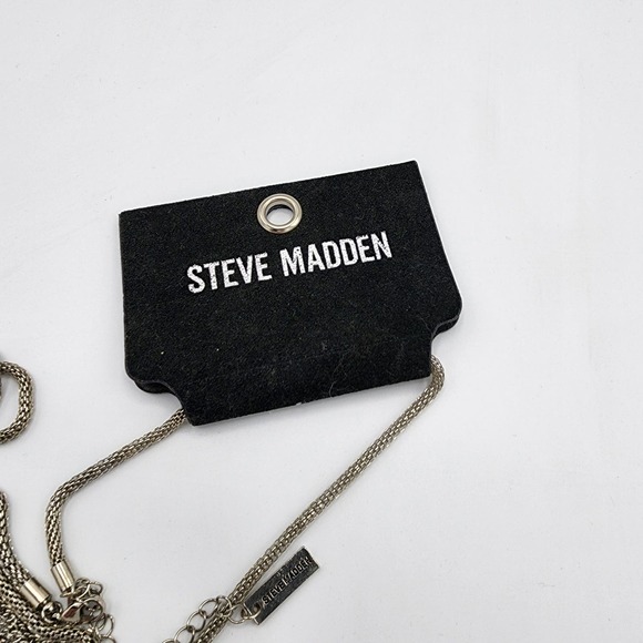 Steve Madden NWT silver tone snake chain with chain fringe pendant long necklace - Picture 7 of 9